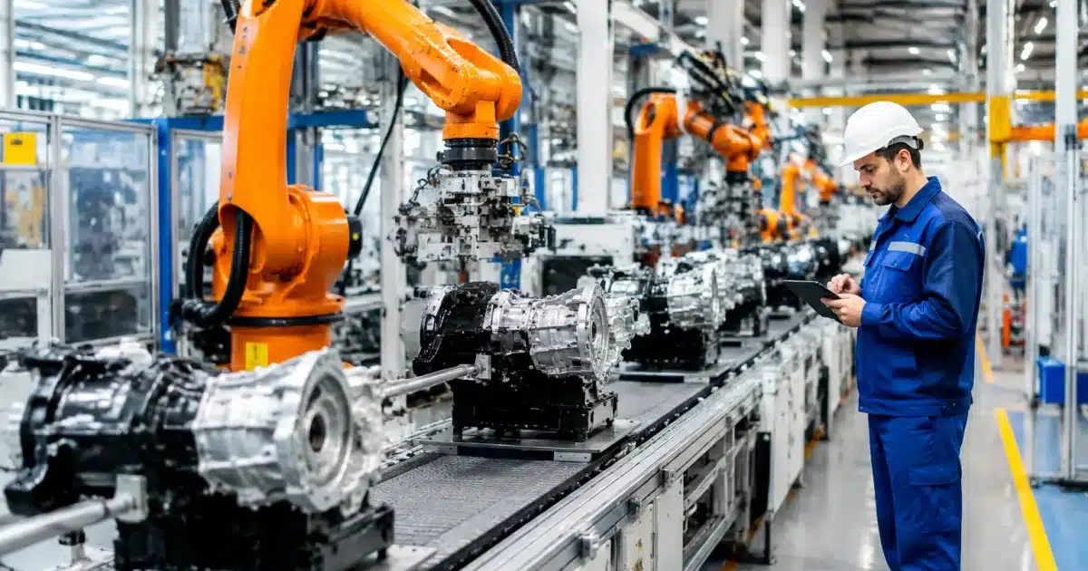 Usine moderne avec equipements technologiques alignes sur chaîne production