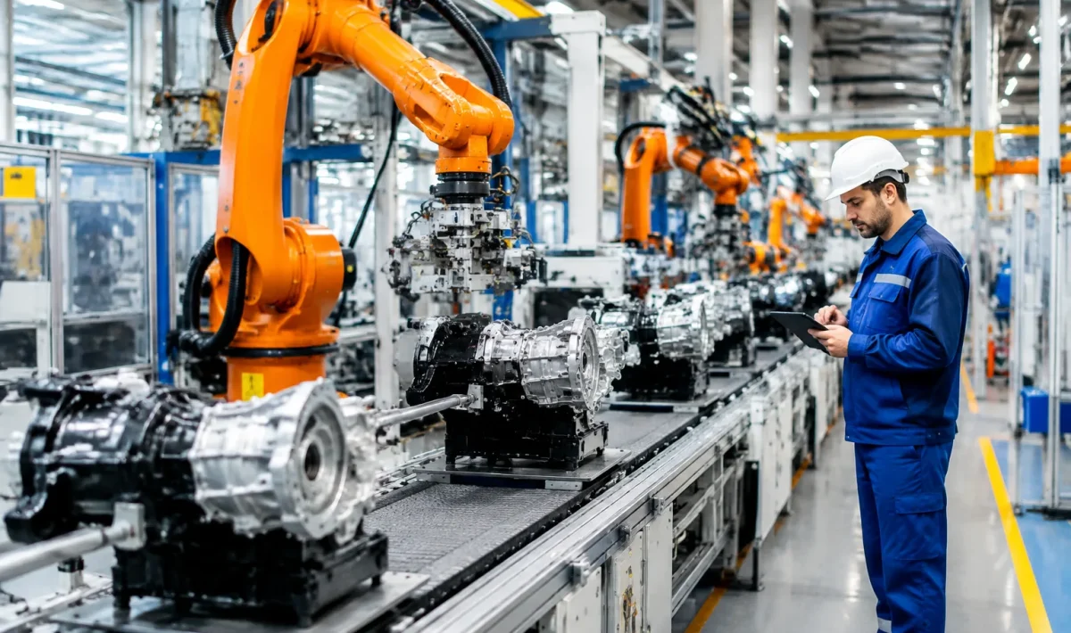 Usine moderne avec equipements technologiques alignes sur chaîne production
