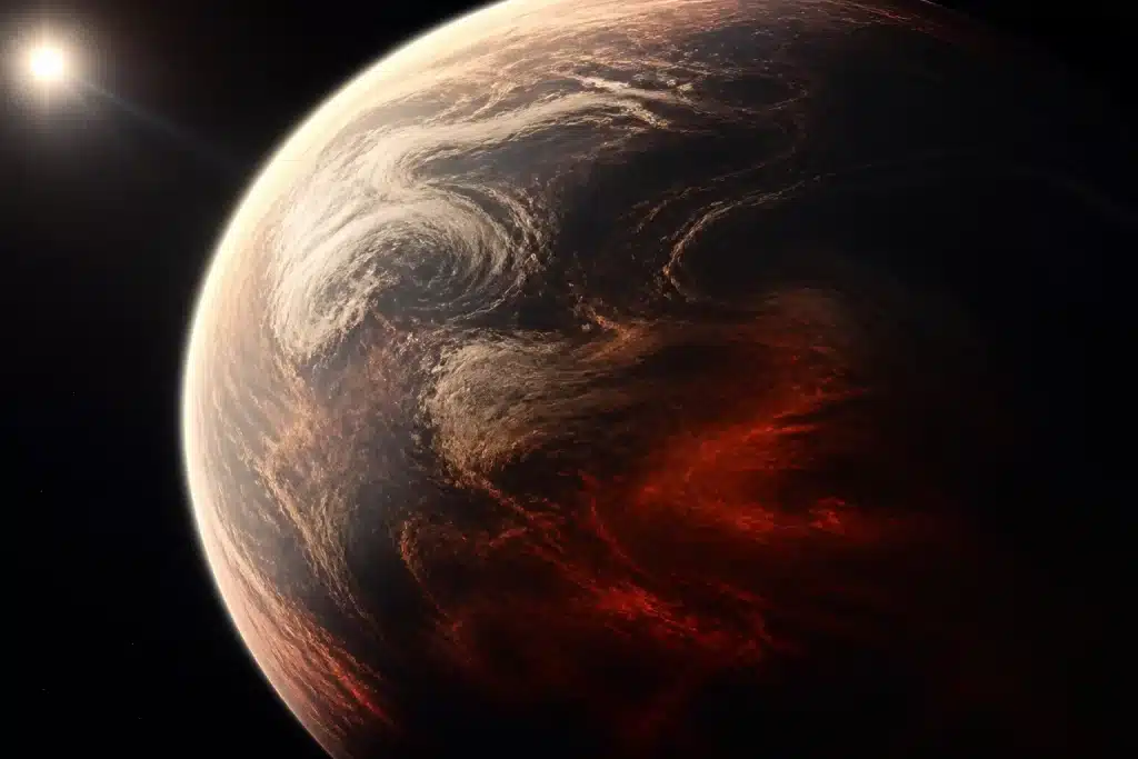 Atmosphere exoplanete avec nuages et zones thermiques contrastees