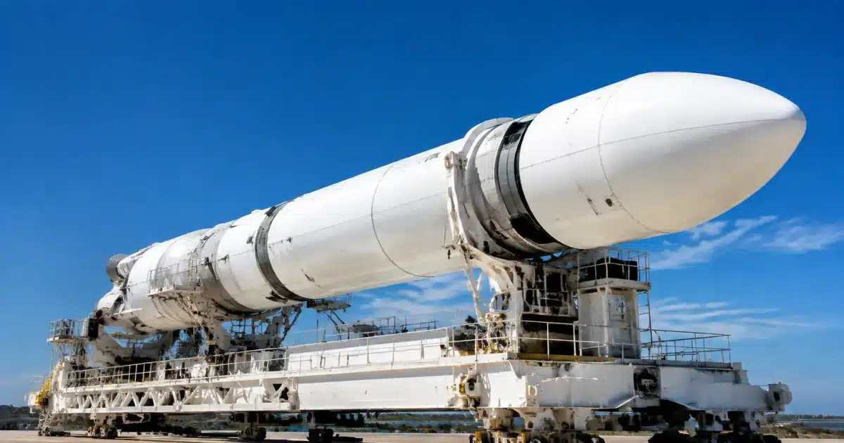 Immense fuselage blanc horizontal supportant structures de lancement satellites