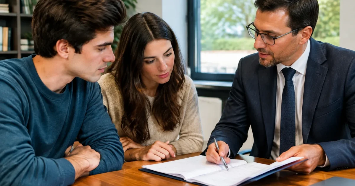 Avocats montrant des documents juridiques a des jeunes gens