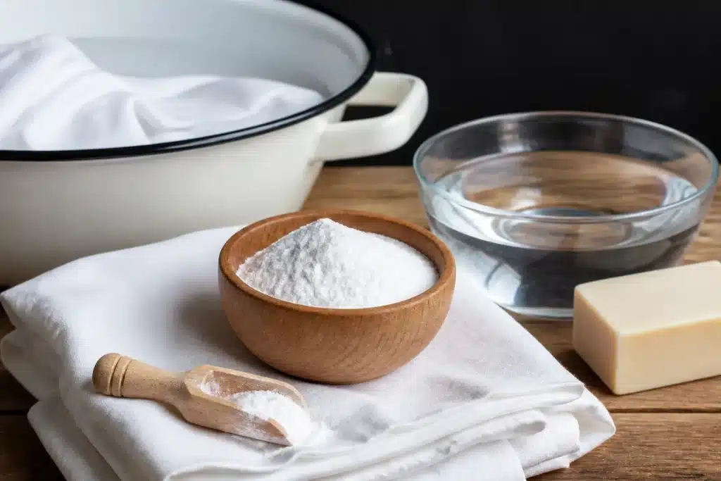 Bicarbonate blanc poudre tissu eau chaude savon