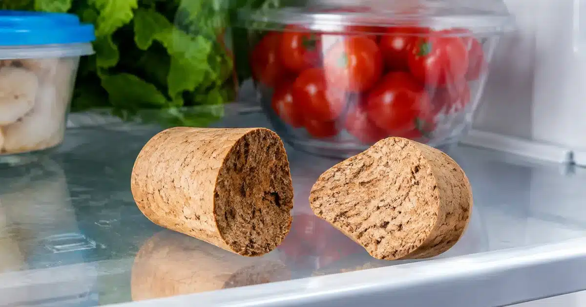Bouchon de liege coupe en deux moitie refrigerateur froid