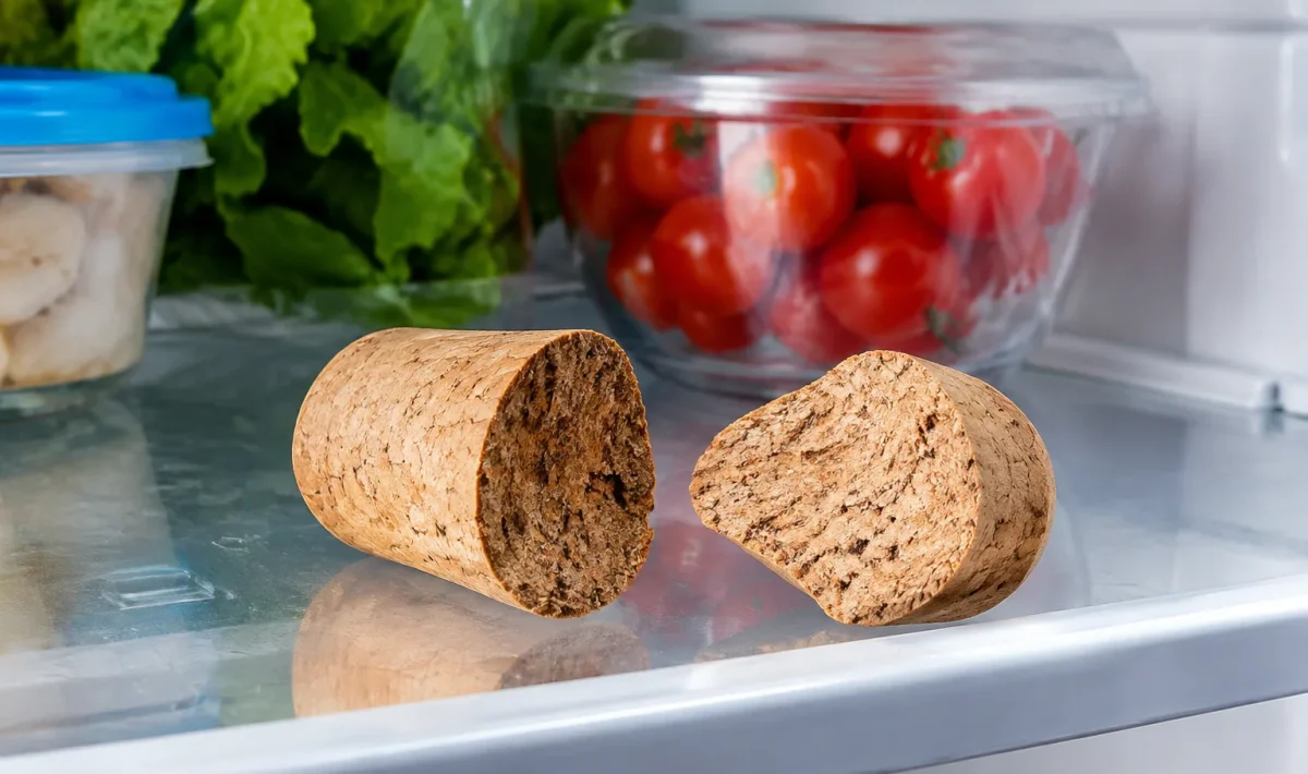 Bouchon de liege coupe en deux moitie refrigerateur froid