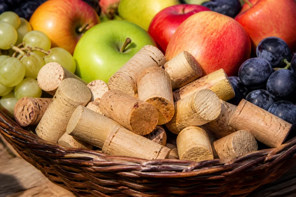 Bouchons liege naturel places dans corbeille fruits frais