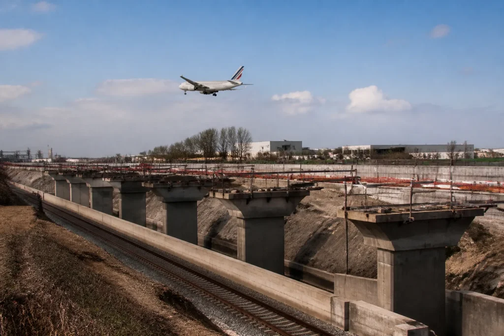 Chantier ferroviaire inacheve pres aeroport Paris