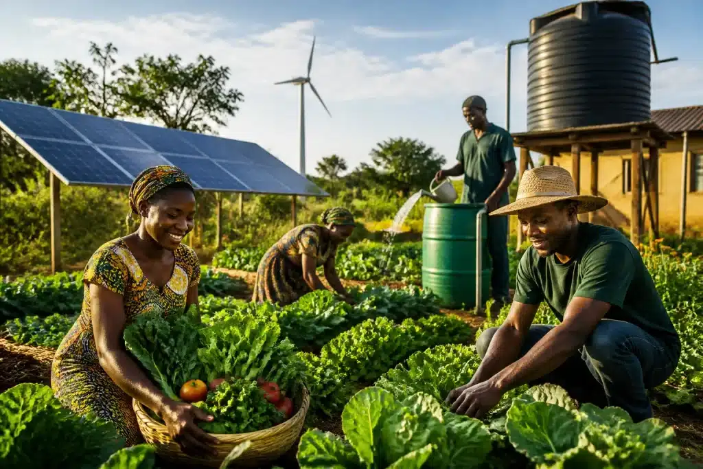 Communaute locale cultivant aliments energie eau independante