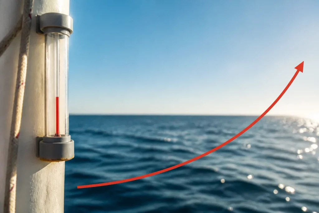 Courbe ascendante graphique donnees oceanographiques avec thermometre