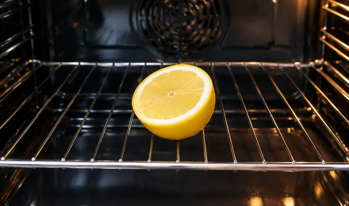 Demi-citron posé sur grille de four vide et fermé
