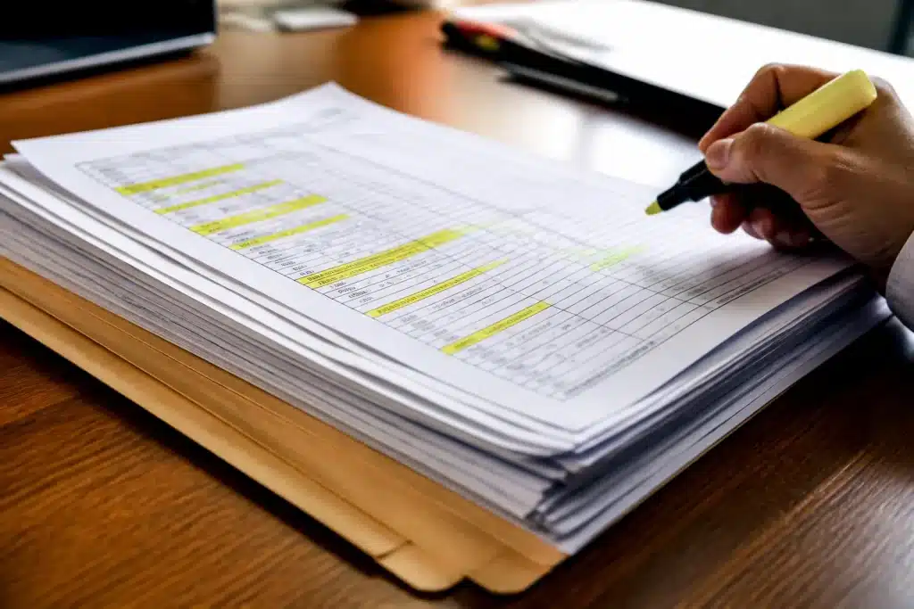 Relevé de carrière papier avec périodes professionnelles surlignées