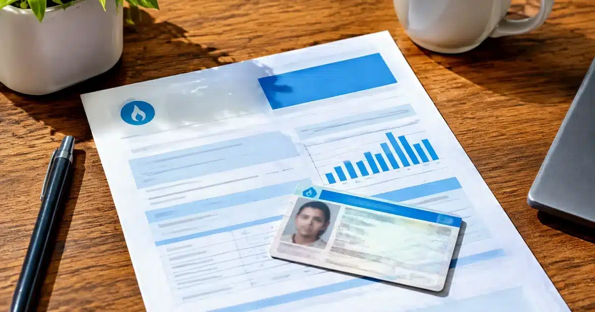 Facture de gaz posée sur bureau avec carte identité rejetée