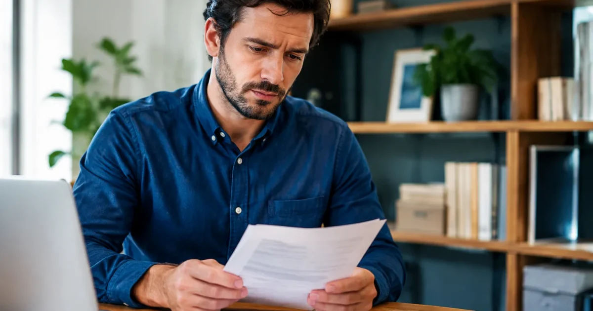 Homme examinant releve de compte au bureau
