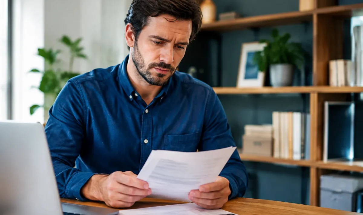 Homme examinant releve de compte au bureau