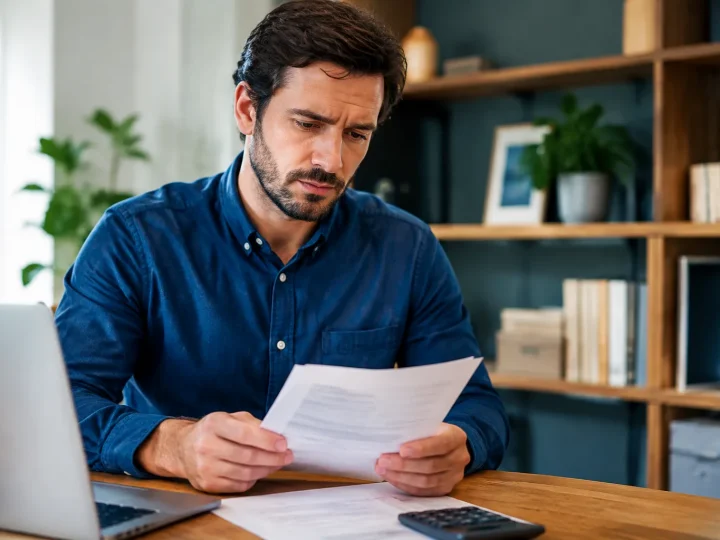 Homme examinant releve de compte au bureau