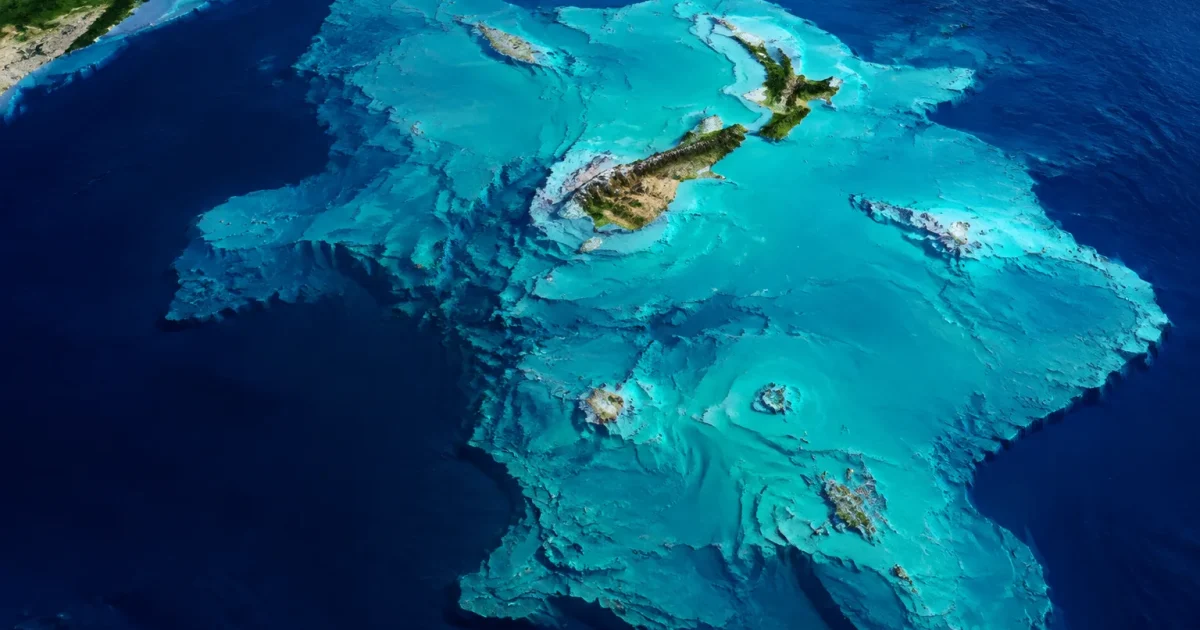 carte montrant iles emergeant du plateau continental zealandia