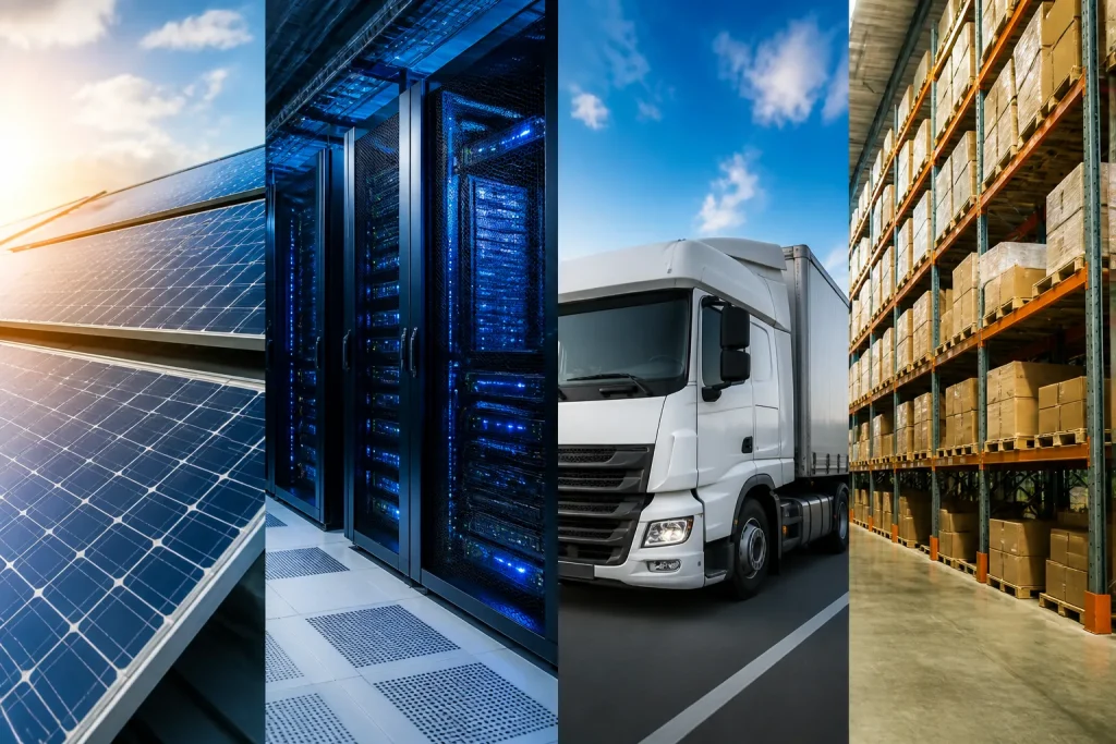 Panneaux solaires serveurs camion magasin stockage