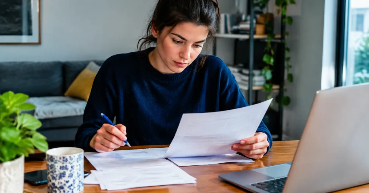 Personne etudie factures logement a table