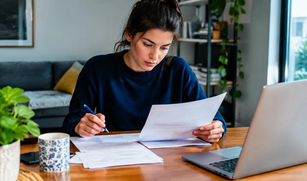 Personne etudie factures logement a table