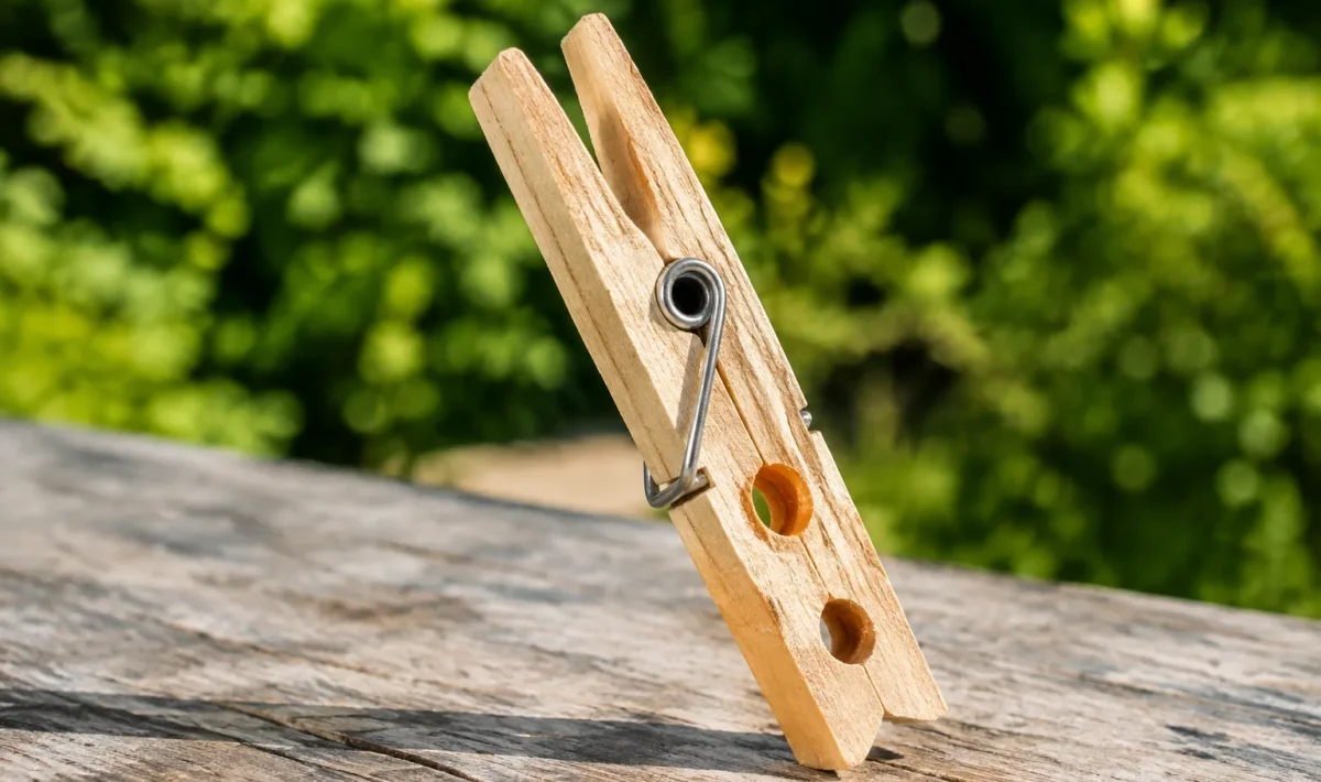 Pince a linge en bois avec deux trous visibles sur les cotes