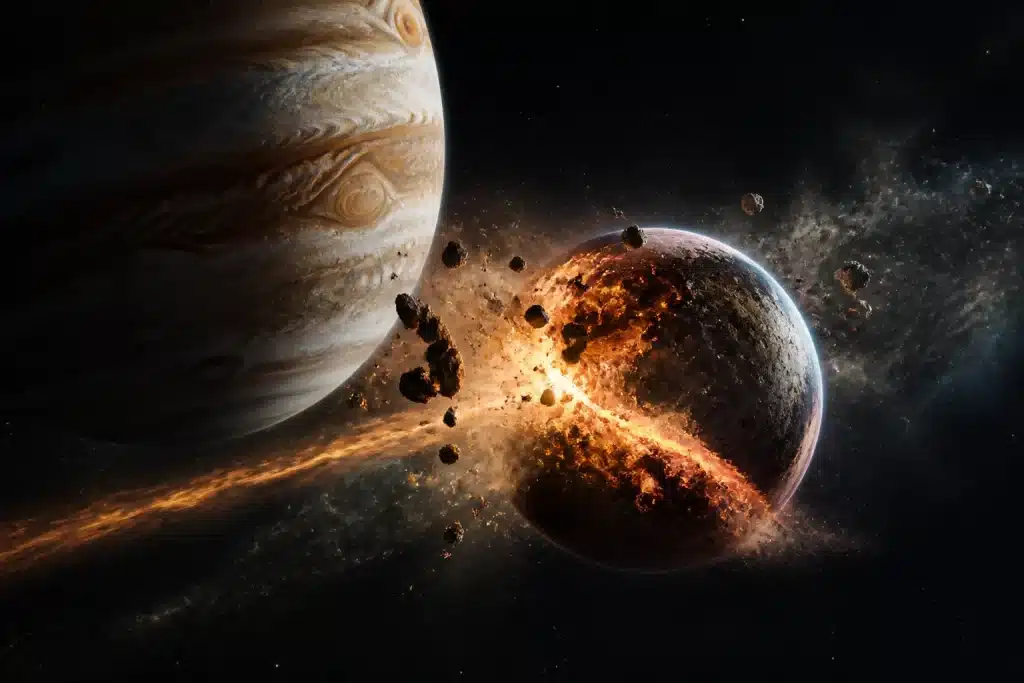Planète géante perturbant orbite d'autre planète collision