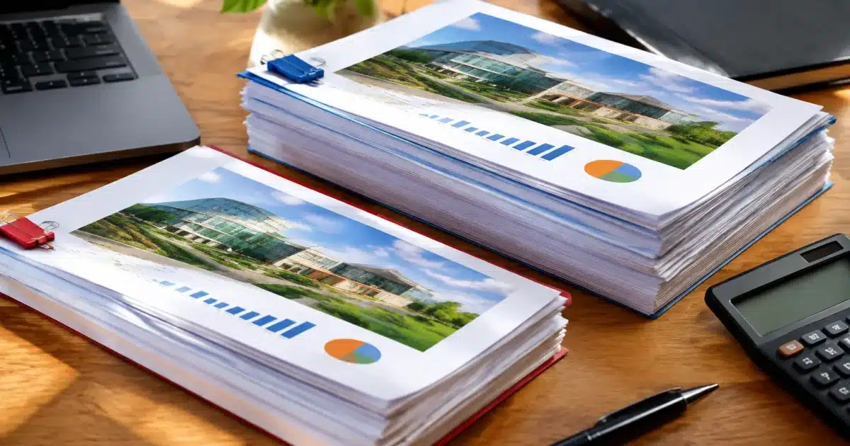 Documents financiers empilés montrant projets identiques avec deux allocations budgetaires distinctes