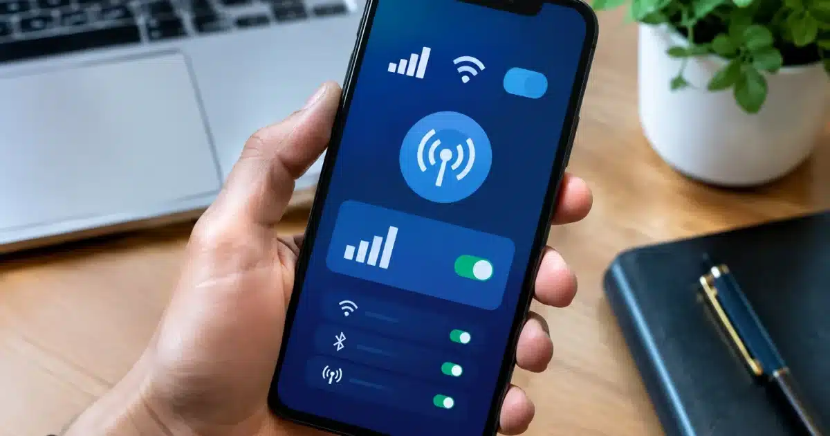 Smartphone affichant facture elevee avec parametres reseau actives sur ecran