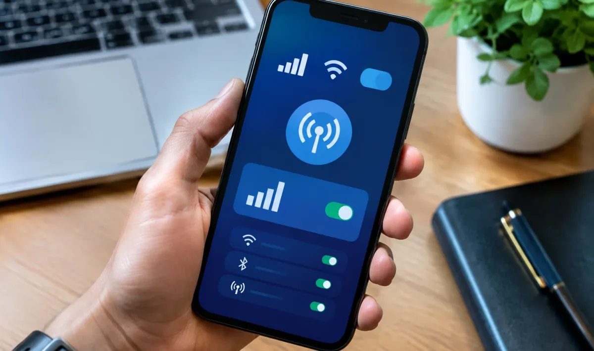 Smartphone affichant facture elevee avec parametres reseau actives sur ecran