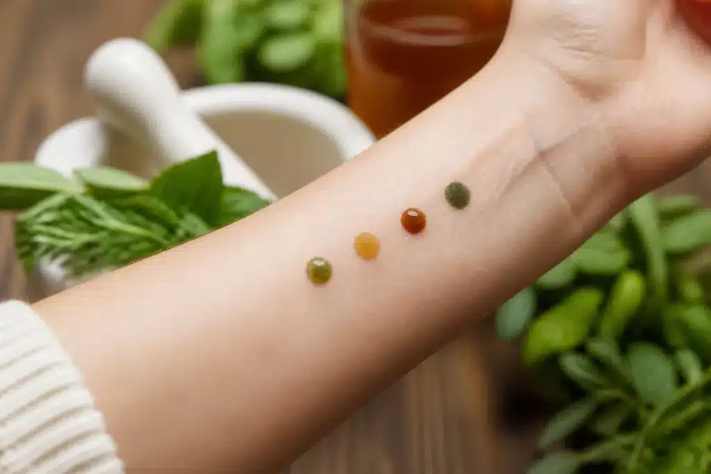 Patch test cutane avec gouttes de decoction herbal