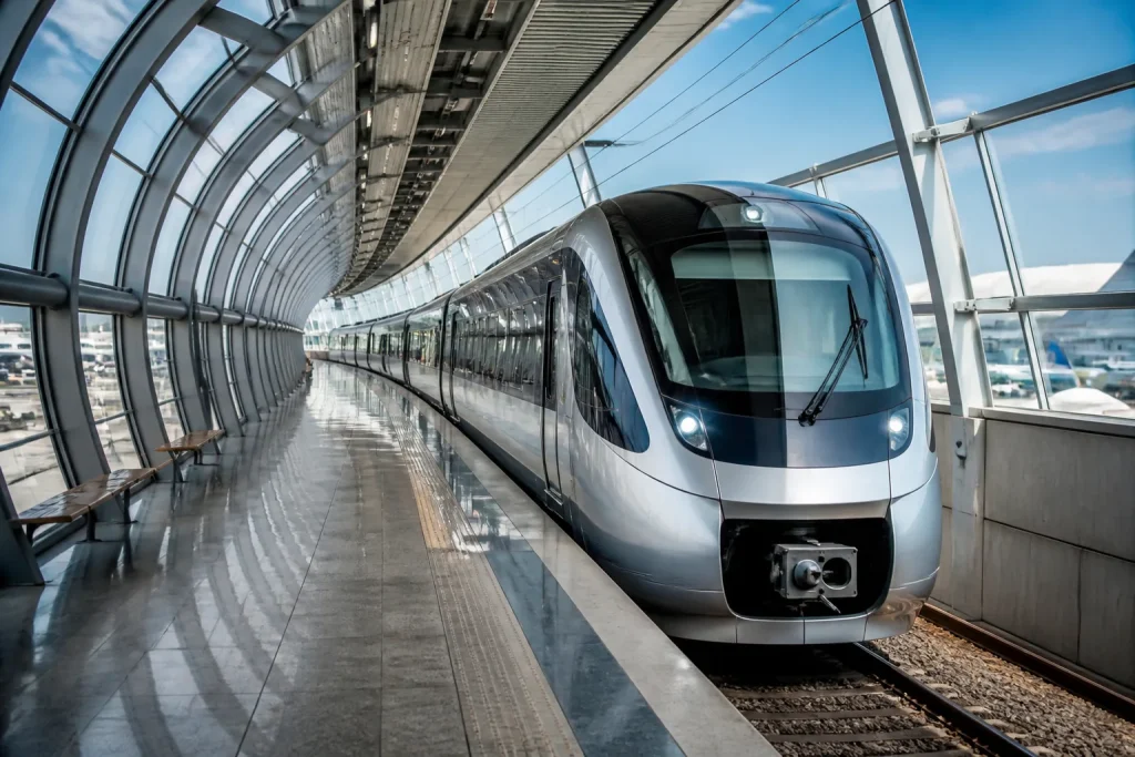 Train moderne à quai gare aéroport international