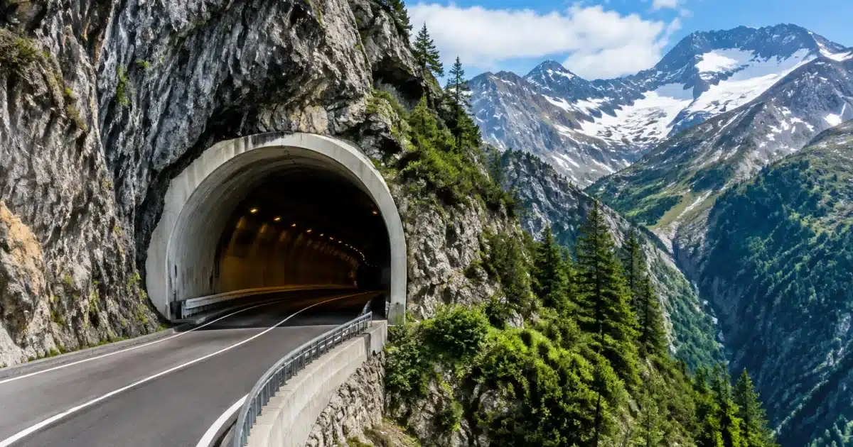 Tunnel de montagne partiellement creuse sous les Alpes