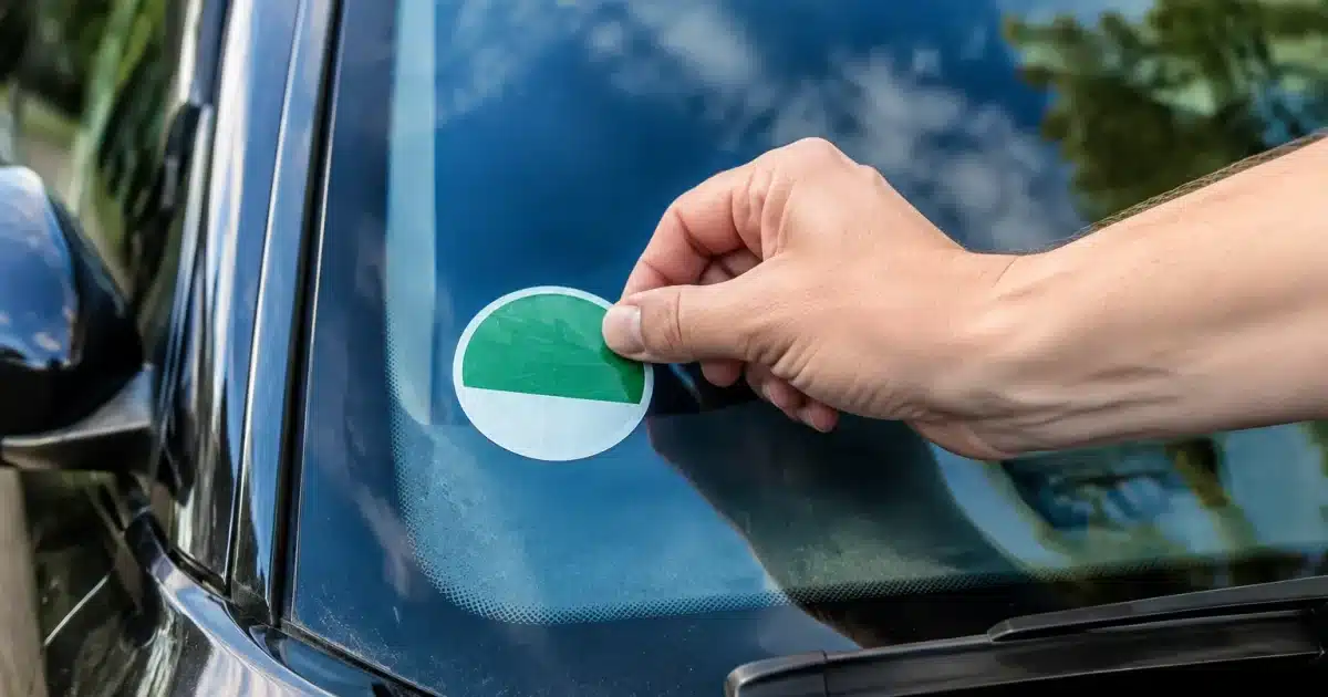Autocollant adhesif colle sur pare-brise automobile en angle avant