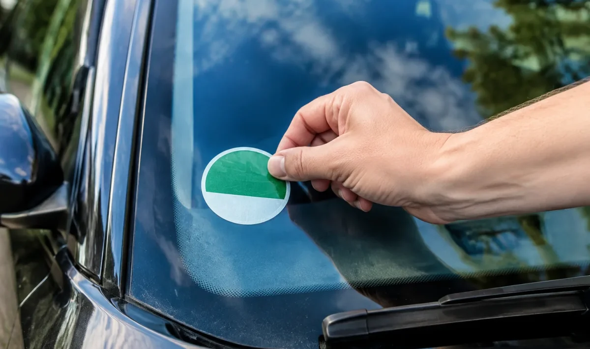 Autocollant adhesif colle sur pare-brise automobile en angle avant