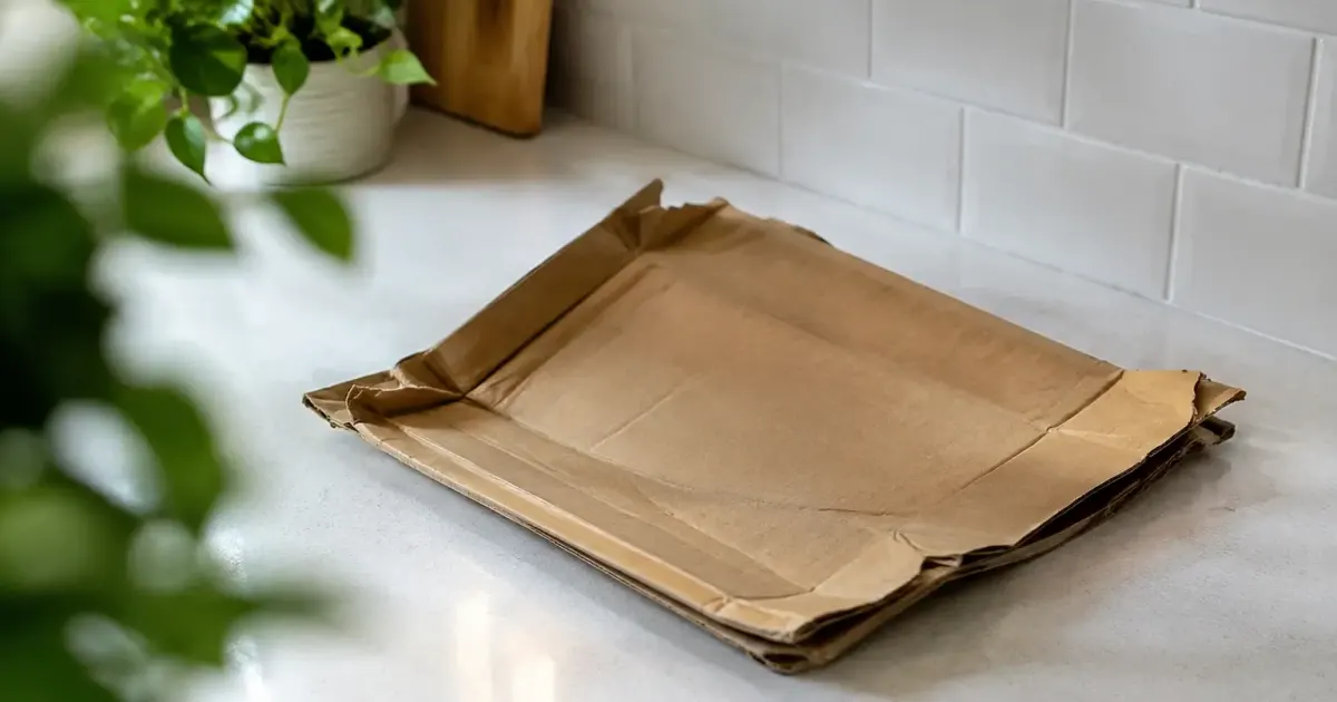Carton ecrase couche sur un comptoir blanc