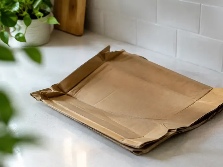 Carton ecrase couche sur un comptoir blanc
