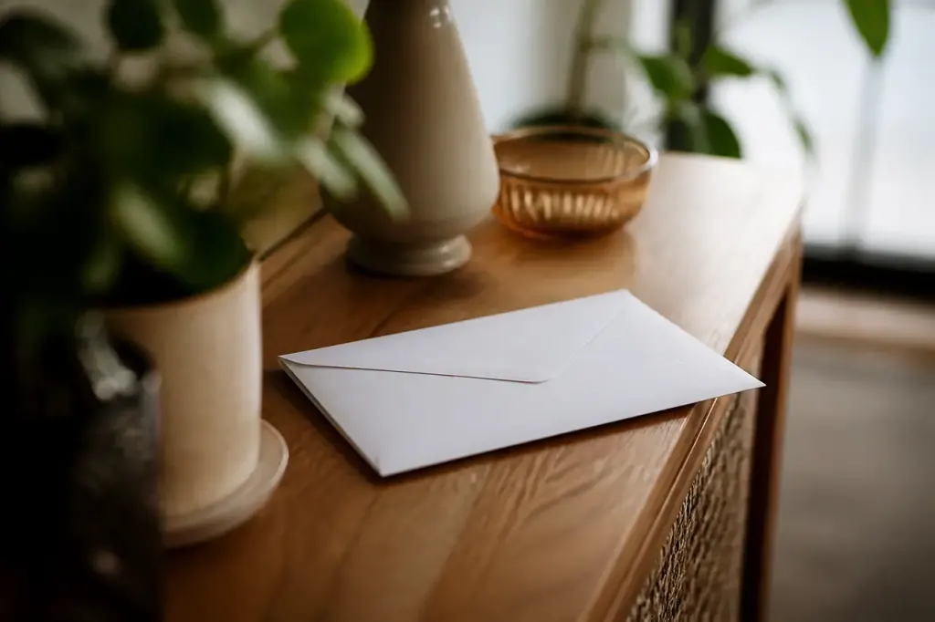Couple tendant une enveloppe blanche a leur fille adulte