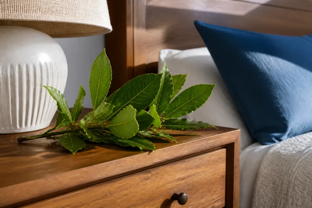 Feuilles vertes de laurier sur meuble chambre