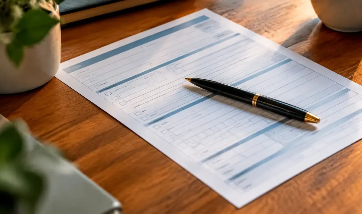 Formulaire bancaire pose sur un bureau avec stylo