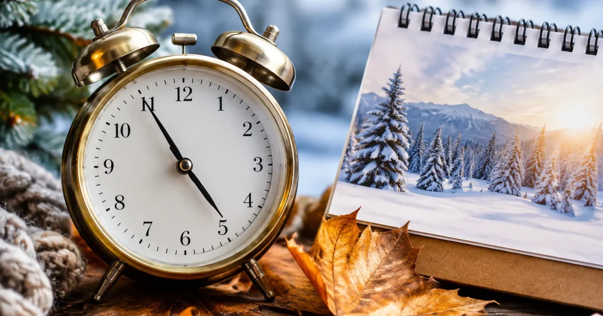 Horloge aiguille pointant calendrier feuille novembre hiver