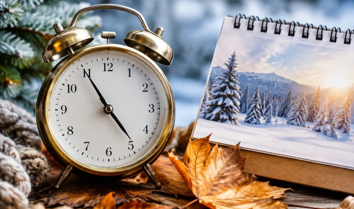 Horloge aiguille pointant calendrier feuille novembre hiver