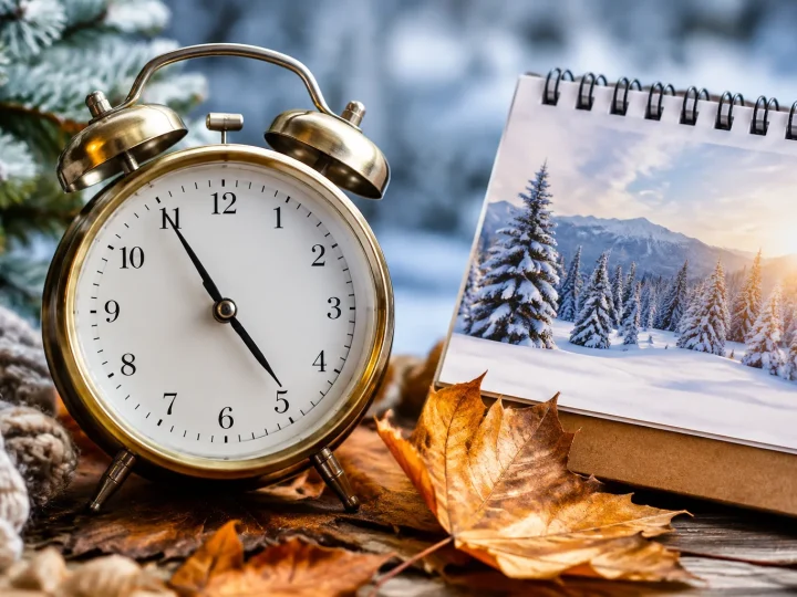 Horloge aiguille pointant calendrier feuille novembre hiver