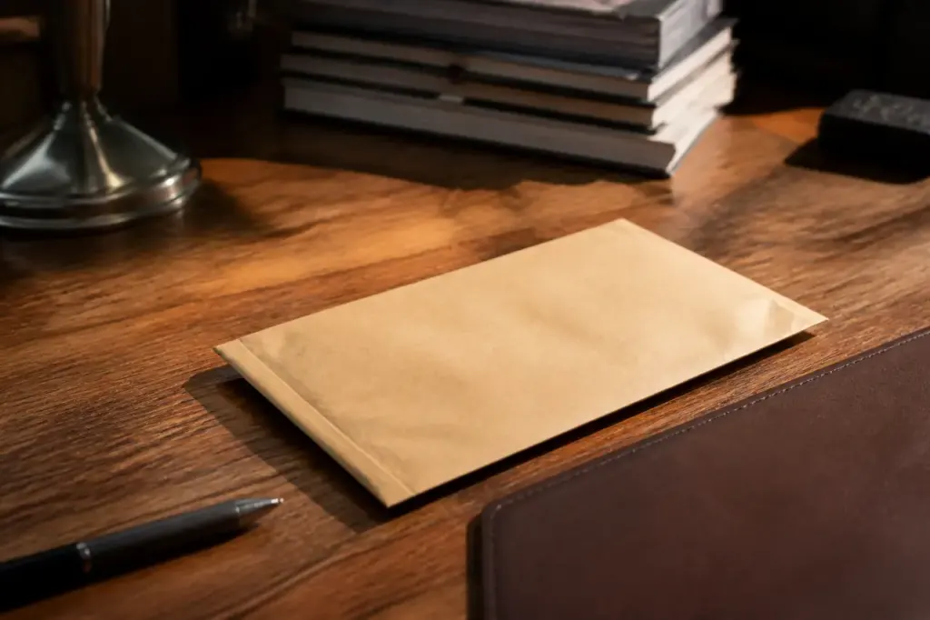 Lettre recommandee sous enveloppe posee sur un bureau