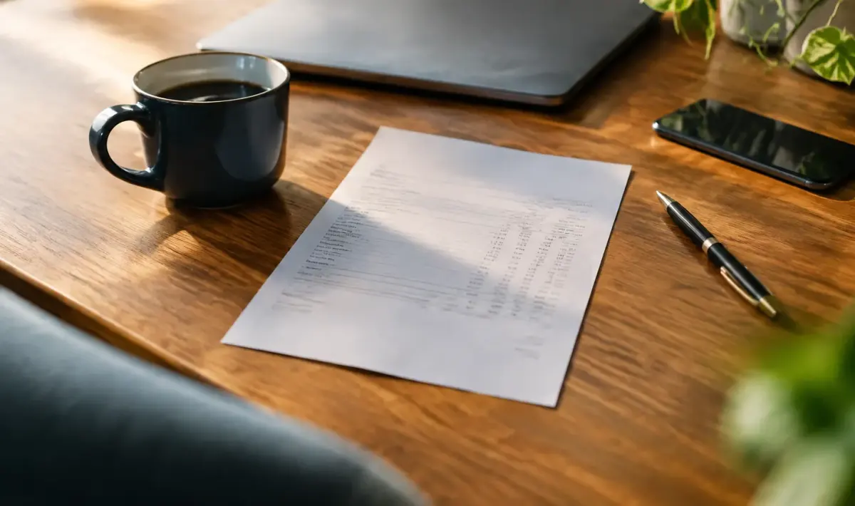 Main tenant un recu papier sur un bureau