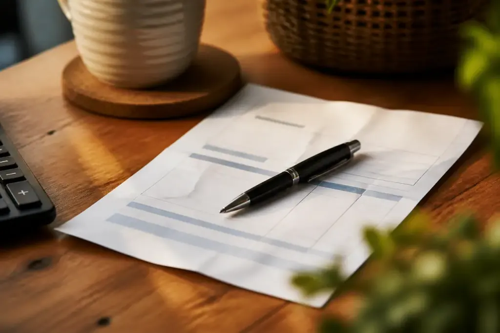 Main tenant un stylo sur une facture papier