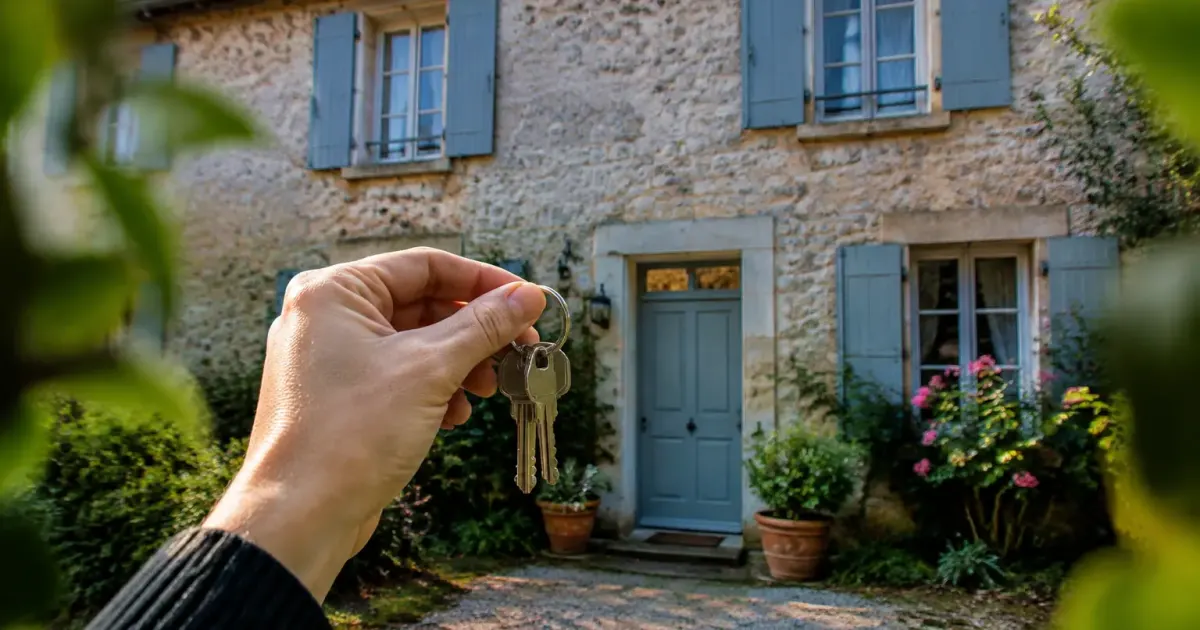 Maison ancienne vue de face, trousseau de cles
