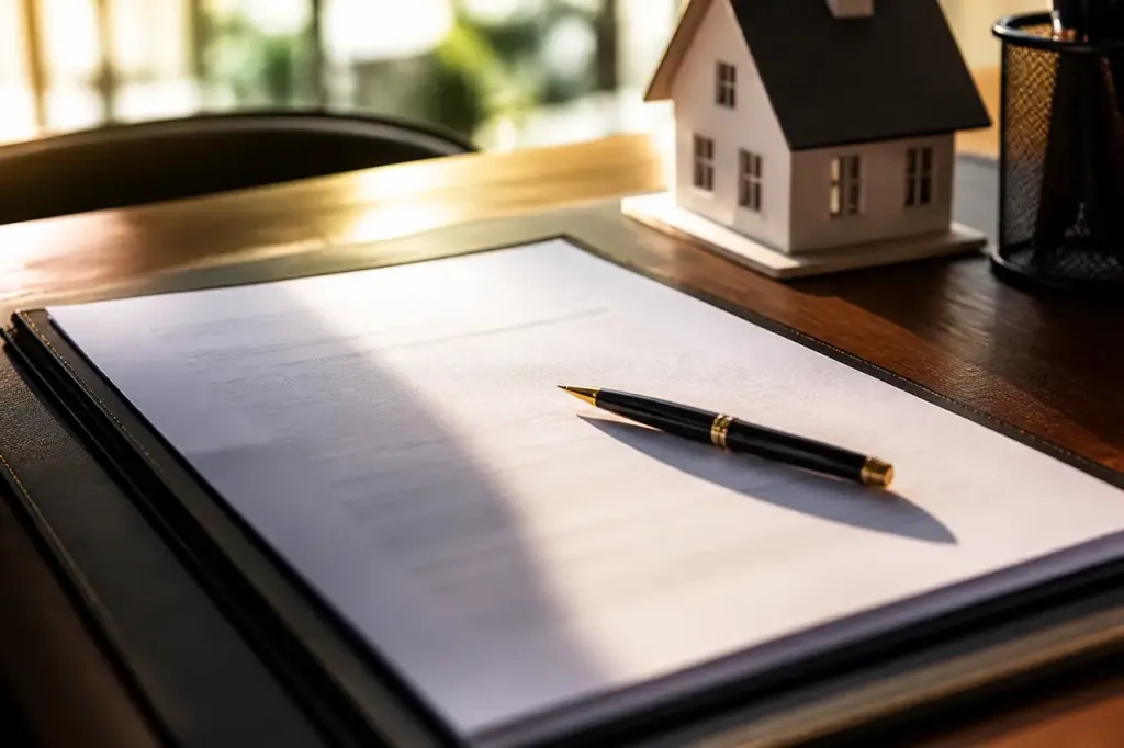 Stylo noir pose sur un contrat de vente immobiliere