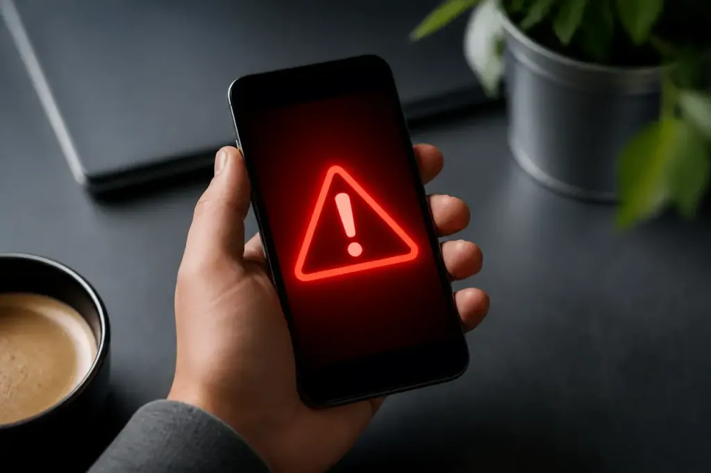 Telephone portable affichant un message urgent sur fond sombre